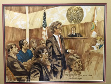 Artist rendering of Charles G. White in Court during one of his high profile and notable cases. 